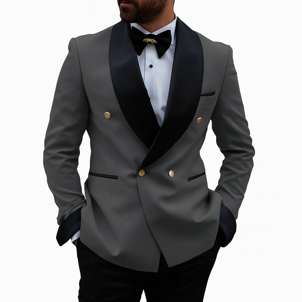 Men’s Formal 2-Piece Suit – Tailored Fit – Double-Breasted Jacket & Trousers – Shawl Lapel