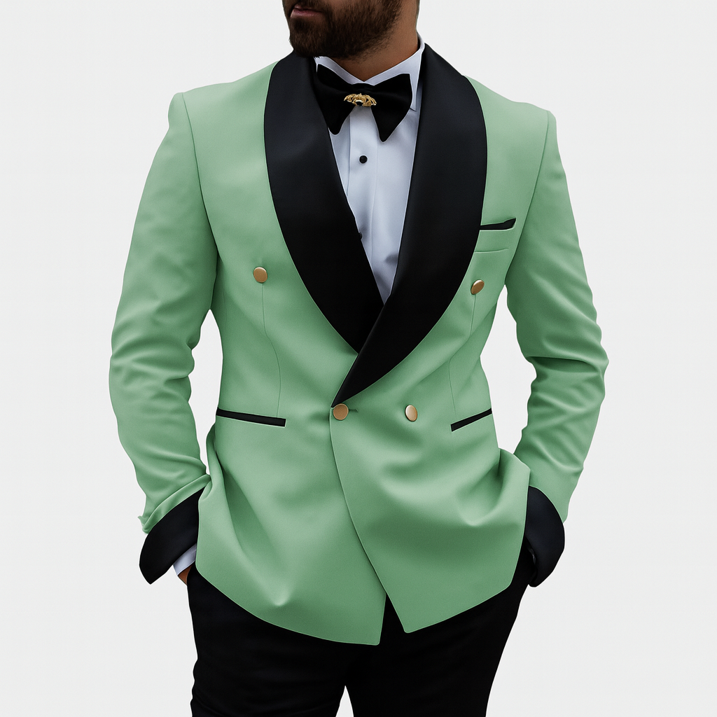 Men’s Formal 2-Piece Suit – Tailored Fit – Double-Breasted Jacket & Trousers – Shawl Lapel