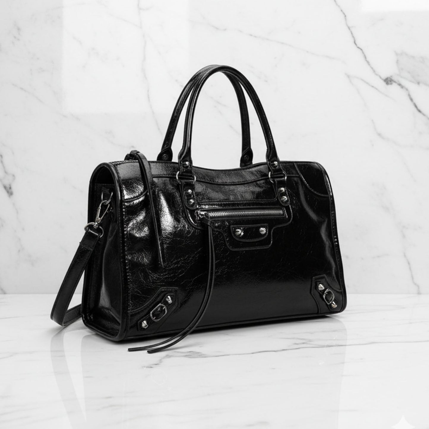 Luna Faux Leather Structured City Bag | Top Handle Shoulder Strap City Bag