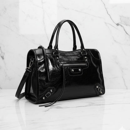 Luna Faux Leather Structured City Bag | Top Handle Shoulder Strap City Bag