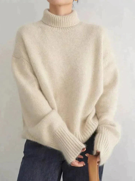 Women's Turtleneck Sweater – Oversized Fit – Soft Wool Knit – Ribbed Edges