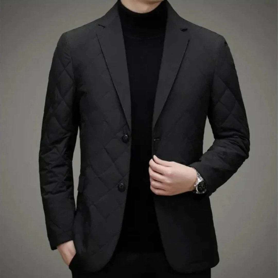 Men's Jacket – Slim Fit – Padded Quilted – Button Closure – Notch Lapel