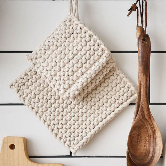 Chunky Knit Cotton Pot Holder With Hanging Loop