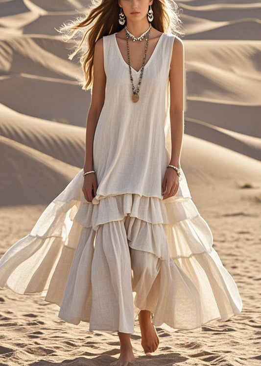 Women's Maxi Dress – Sleeveless – Relaxed Fit – Layered Ruffle Hem – Lightweight and Breathable