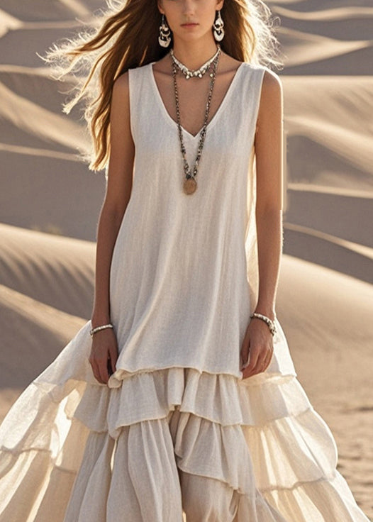Women's Maxi Dress – Sleeveless – Relaxed Fit – Layered Ruffle Hem – Lightweight and Breathable