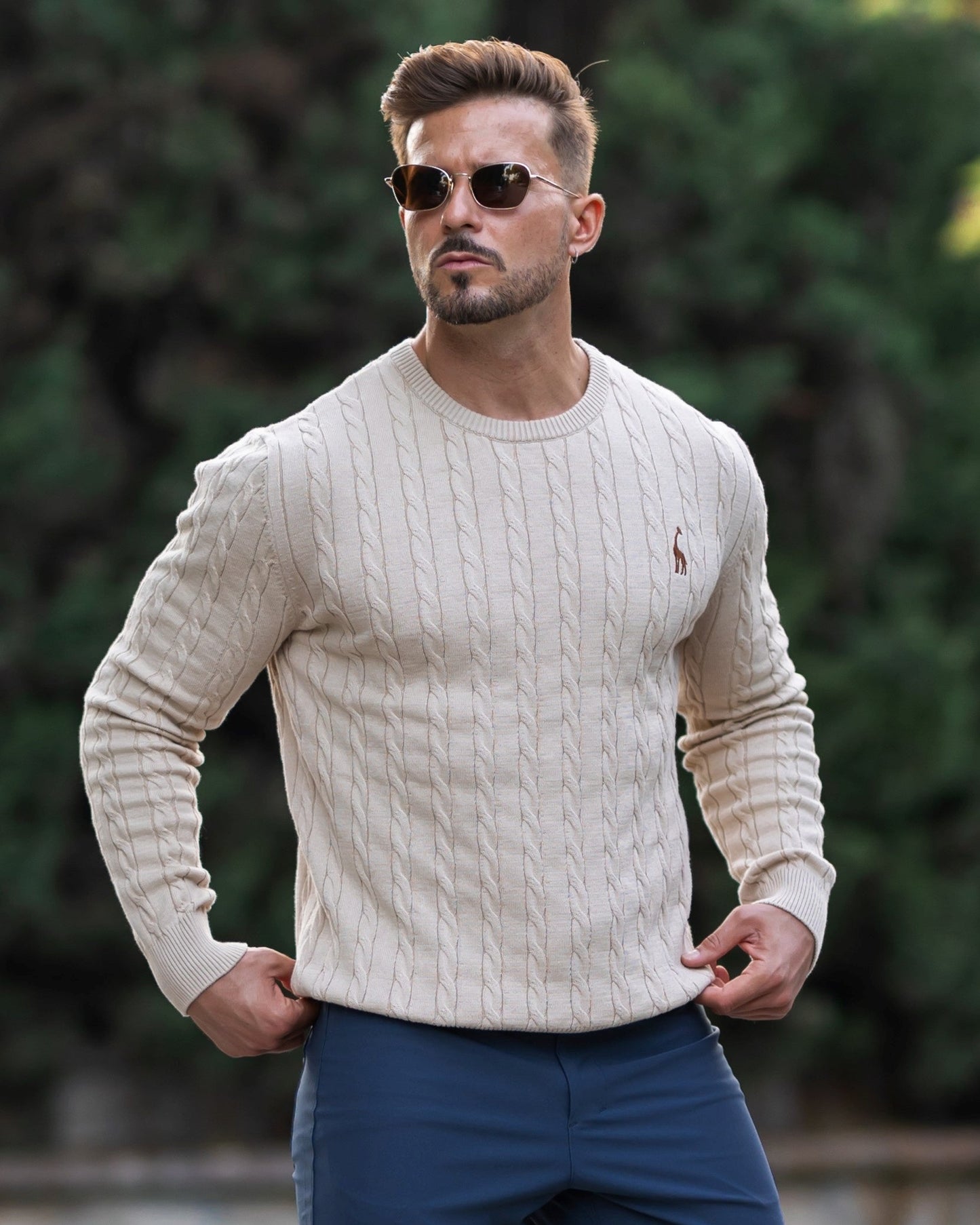 Men's Sweater – Regular Fit – Cable Knit – Ribbed Edges – Breathable and Soft