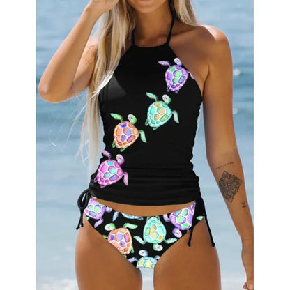 Swimsuit for Women – Halterneck Top – Tropical Print – Adjustable Bikini Bottom