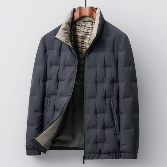 Men's Puffer Jacket - Padded Quilted Design - Regular Fit - High Collar - Warm and Comfortable