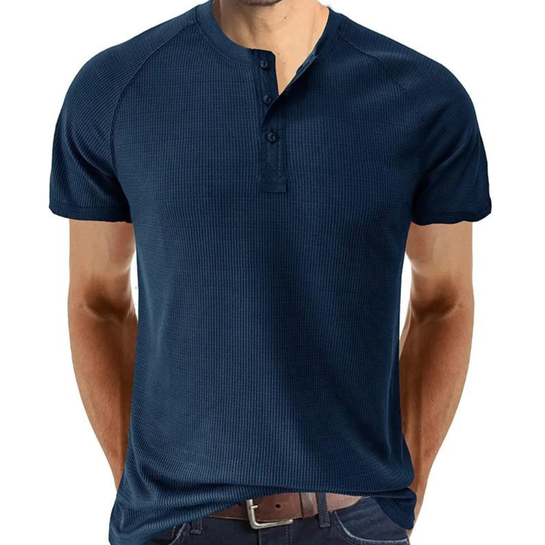 Men's Henley T-shirt – Slim Fit – Soft Knit – Short Sleeve Breathable Casual Style