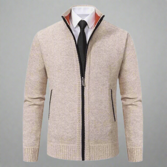 Men's Sweater with Zipper - High Collar - Ribbed Edges - Comfortable and Stylish