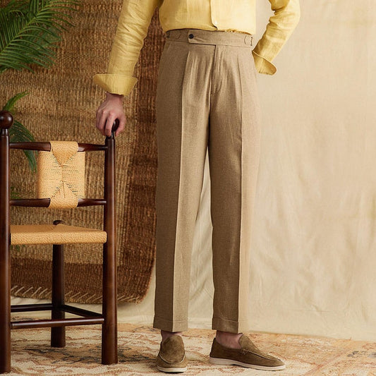 Men's Trousers - Tailored Fit - High Waist - Straight Legs with Cuffs - Elegant Look