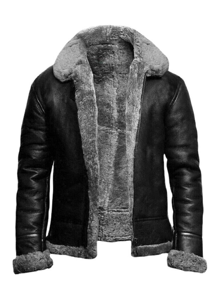 Men's Jacket – Slim Fit – Imitation Leather – Shearling Lining – Short and Warm Model