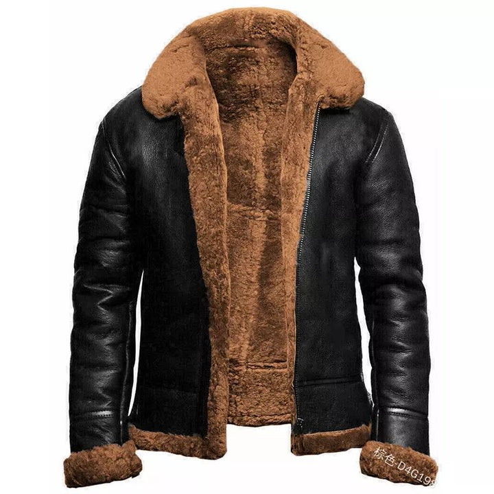 Men's Jacket – Slim Fit – Imitation Leather – Shearling Lining – Short and Warm Model