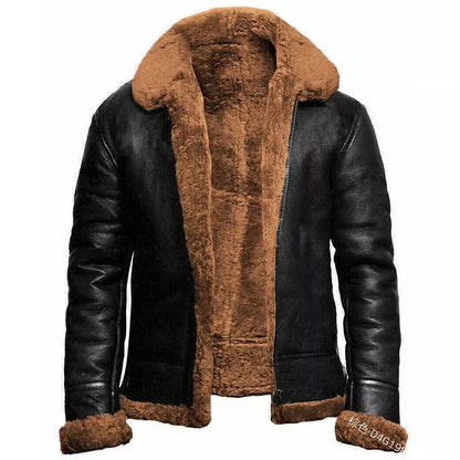 Men's Jacket – Slim Fit – Imitation Leather – Shearling Lining – Short and Warm Model