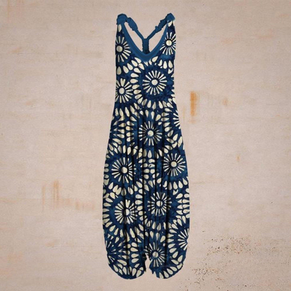 Women's Jumpsuit – Loose-Fitting Harem Style – Sleeveless V-Neck – Bohemian Casual Look