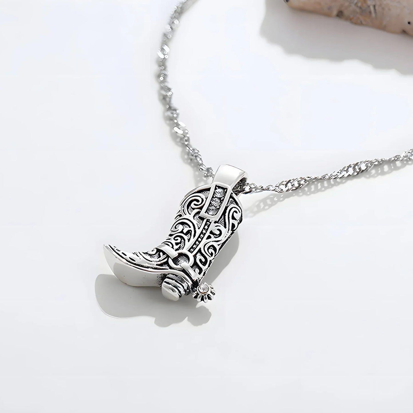 Olivia Boot Shaped Pendant Necklace | Rhinestone Spur Pendant Necklace