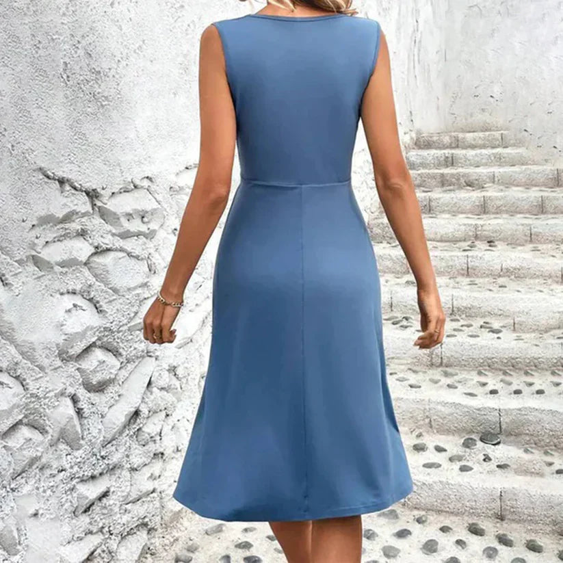 Dress for Women – Midi – A-line – Sleeveless – V-neck Wrap – Light and Airy