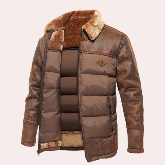 Men’s Jacket - Mixed Material - Hip Length - Stand Collar - Quilted Design