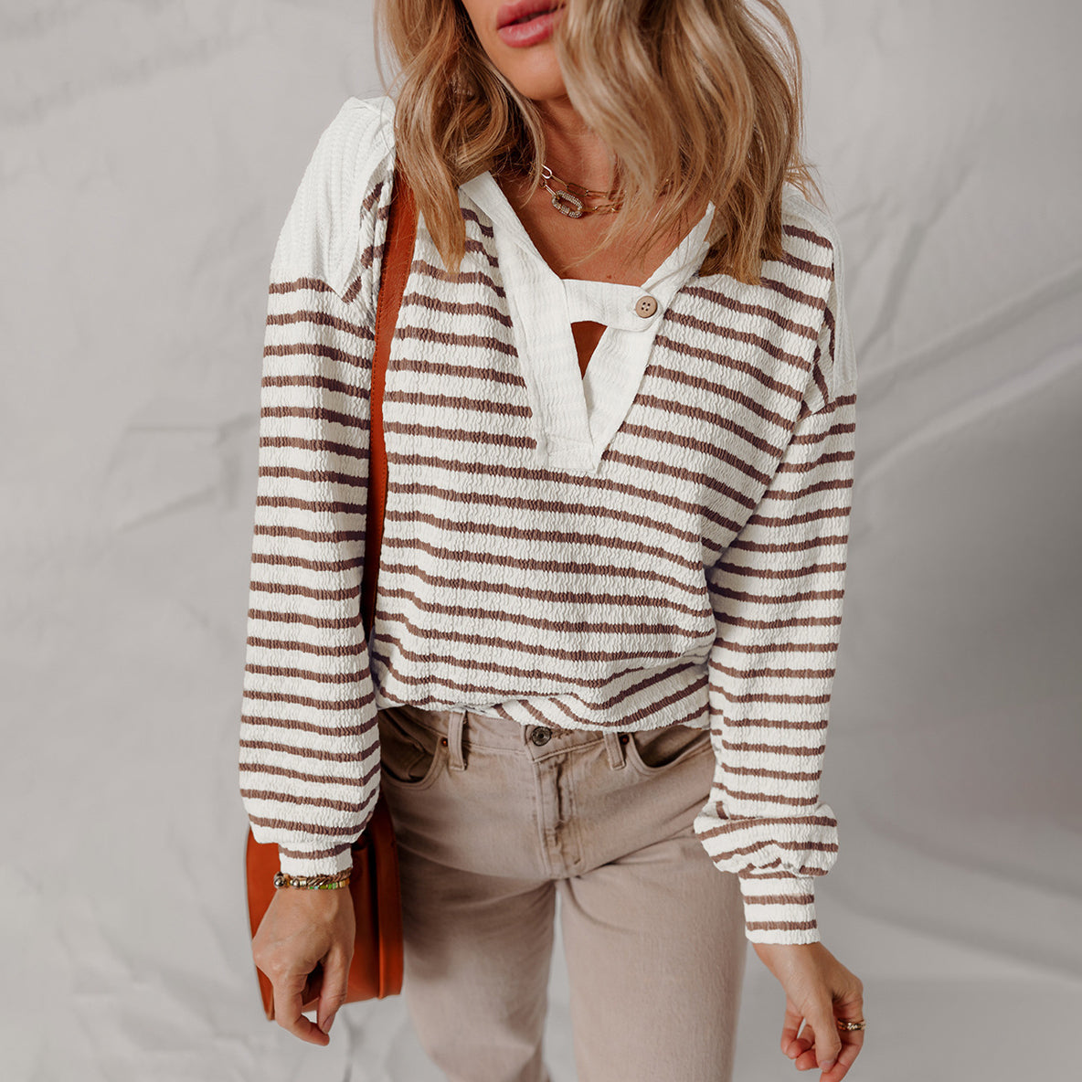 Isla Relaxed Fit Sweater | Buttoned V-Neck Striped Sweater