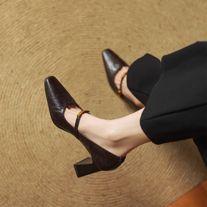 Freya Mary Jane Heels | Square Toe Block Heel