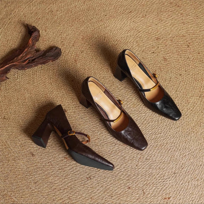 Freya Mary Jane Heels | Square Toe Block Heel