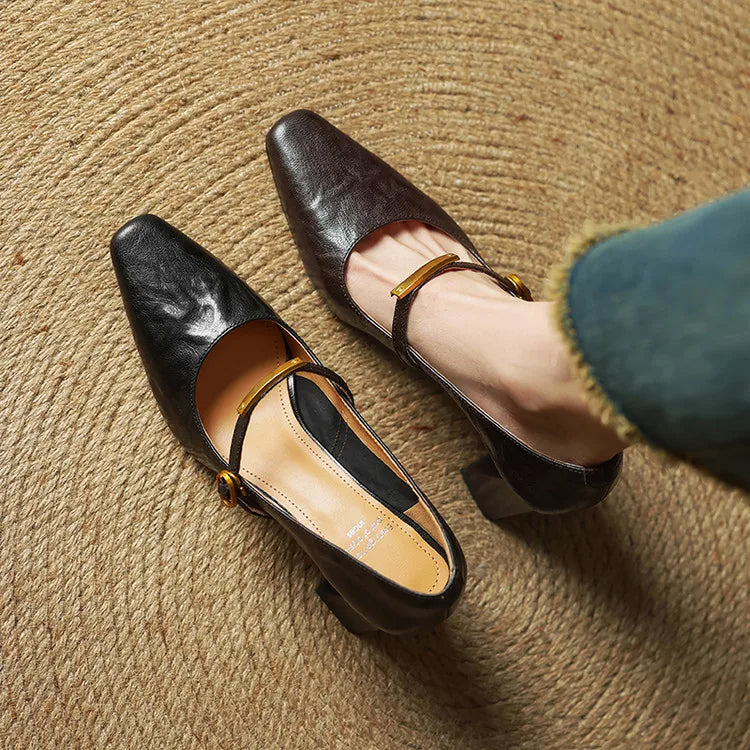 Freya Mary Jane Heels | Square Toe Block Heel