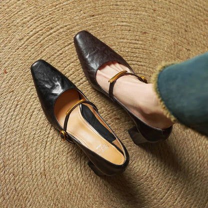 Freya Mary Jane Heels | Square Toe Block Heel