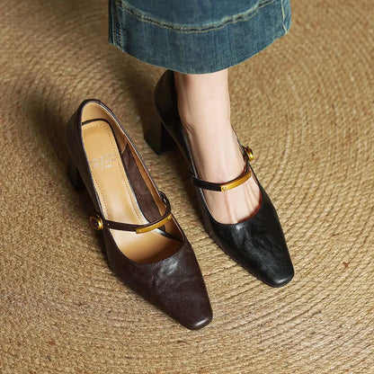 Freya Mary Jane Heels | Square Toe Block Heel