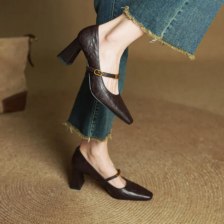 Freya Mary Jane Heels | Square Toe Block Heel