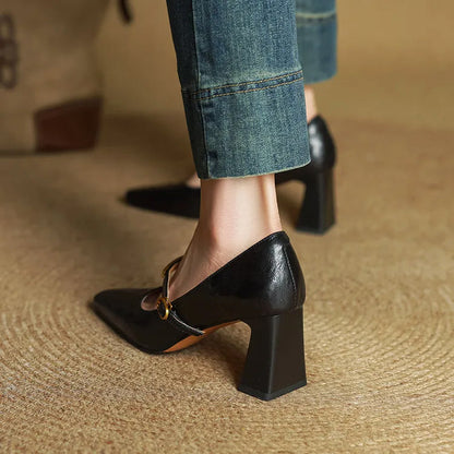 Freya Mary Jane Heels | Square Toe Block Heel