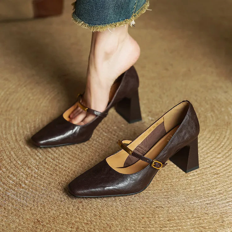 Freya Mary Jane Heels | Square Toe Block Heel
