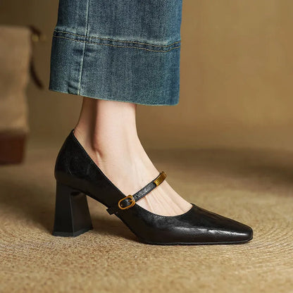 Freya Mary Jane Heels | Square Toe Block Heel