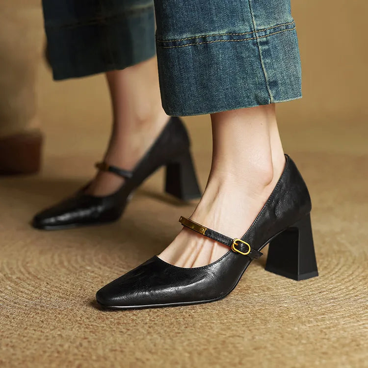 Freya Mary Jane Heels | Square Toe Block Heel