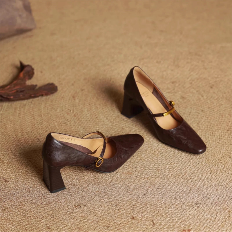 Freya Mary Jane Heels | Square Toe Block Heel