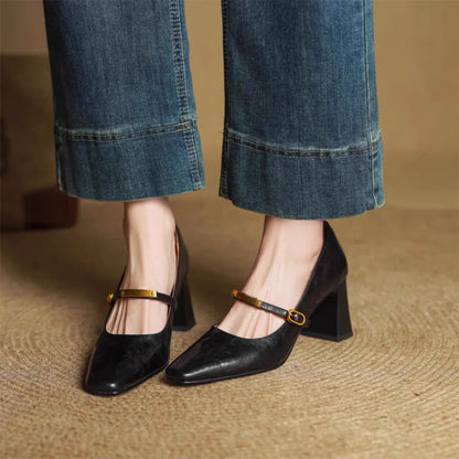 Freya Mary Jane Heels | Square Toe Block Heel