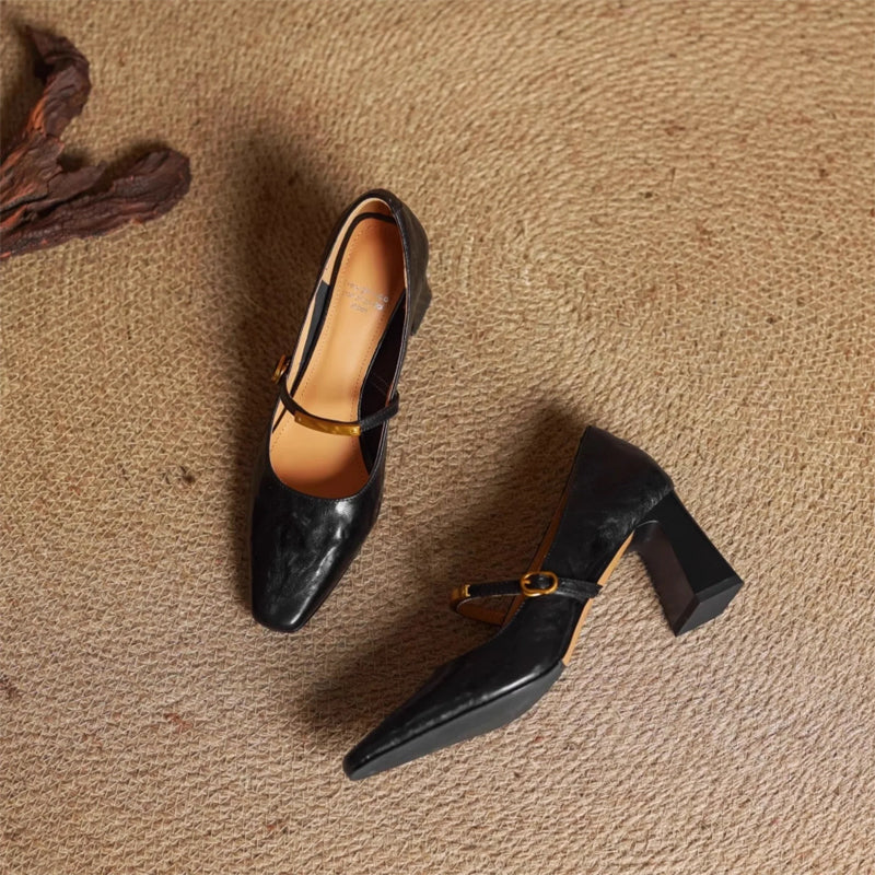 Freya Mary Jane Heels | Square Toe Block Heel