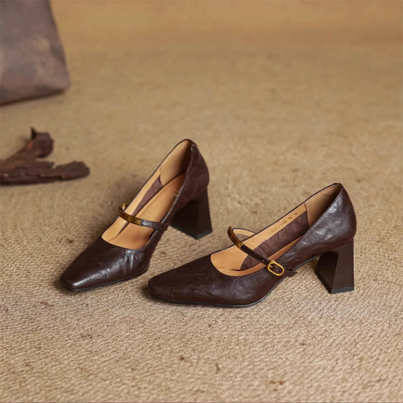 Freya Mary Jane Heels | Square Toe Block Heel