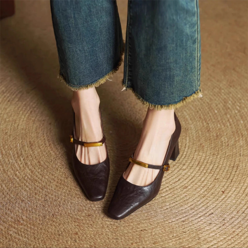 Freya Mary Jane Heels | Square Toe Block Heel