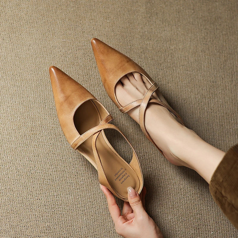 Amelia Pointed-Toe Flats | Criss-Cross Straps Mule Pointed-Toe Flats
