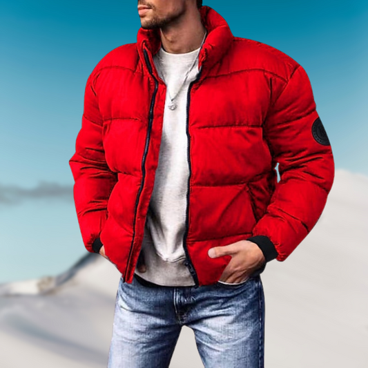 Men's Down Jacket – Padded Fit – High Collar – Ribbed Cuffs – Casual Jacket