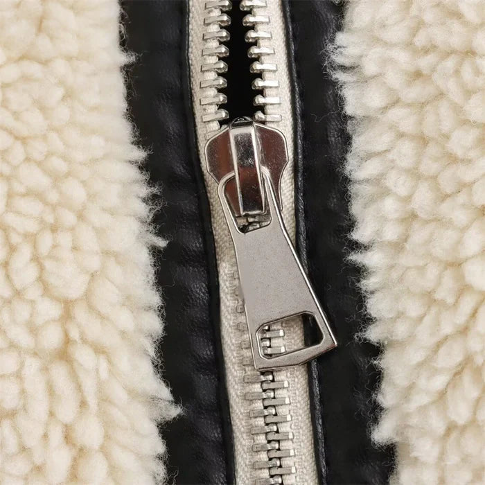 Eleanor Oversized Sherpa Bomber Jacket | Collared Zip Front Jacket