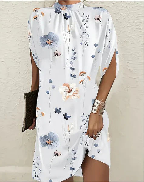 Dress for Women – Loose Fit – High Neck – Botanical Pattern – Light and Breathable