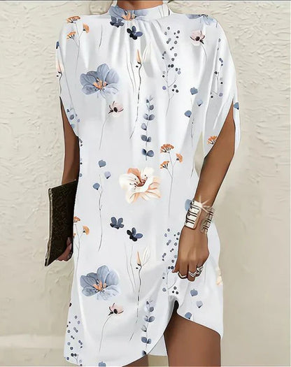 Dress for Women – Loose Fit – High Neck – Botanical Pattern – Light and Breathable