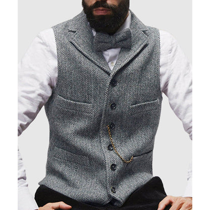 Men's Vest – Tailored Fit – Wool Texture – Classic Silhouette – Formal Design