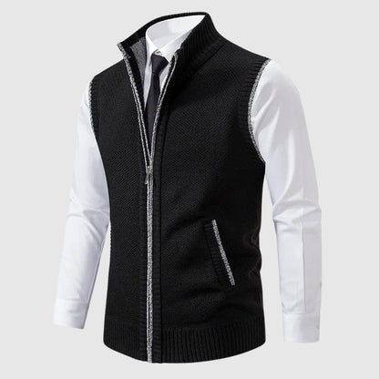 Men's Sweater Vest – Slim Fit – Soft Knit – Zipper Closure – Ribbed Edge – Smart Casual