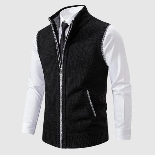 Men's Sweater Vest – Slim Fit – Soft Knit – Zipper Closure – Ribbed Edge – Smart Casual