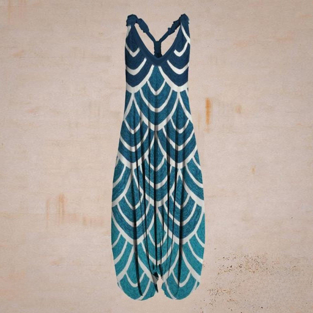 Women's Jumpsuit – Loose-Fitting Harem Style – Sleeveless V-Neck – Bohemian Casual Look
