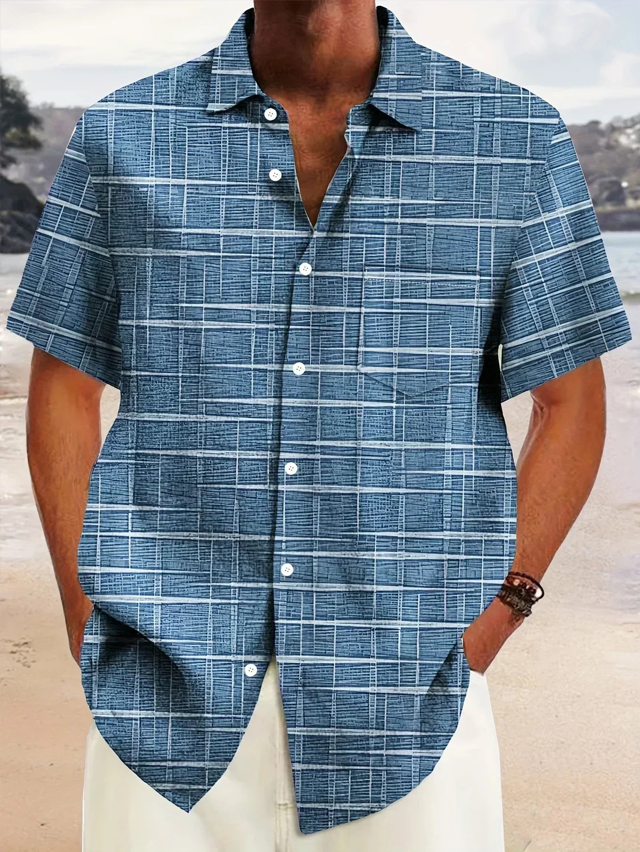 Men's Shirt with Short Sleeves – Regular Fit – Breathable Lightweight Fabric – Checkered Design