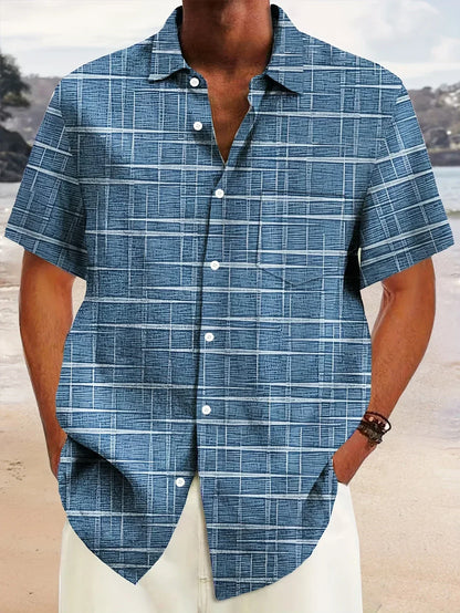 Men's Shirt with Short Sleeves – Regular Fit – Breathable Lightweight Fabric – Checkered Design