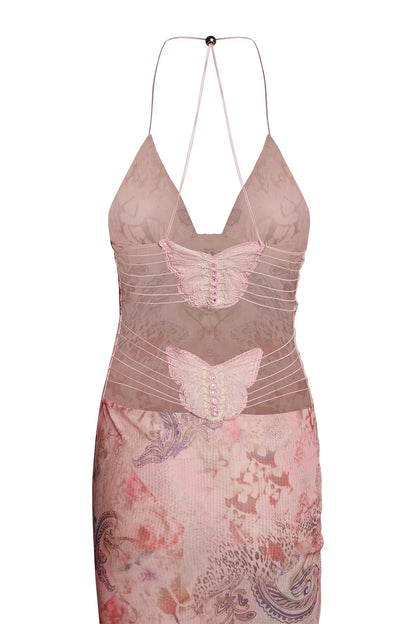 Women's Maxi Dress – Sleeveless – Open Back with Butterfly Details – Slim Fit